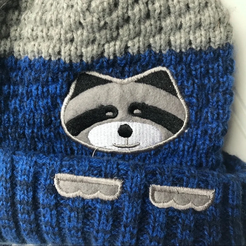 Raccoon winter knit hat